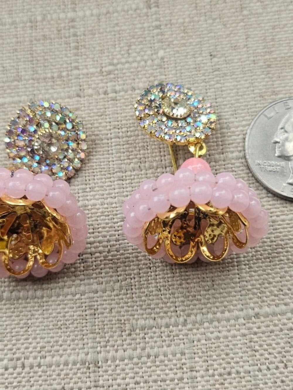 Fashion Earrings Pink Beads Chandelier Jhumka Traditional Pakistani Earrings - Picture 12 of 12